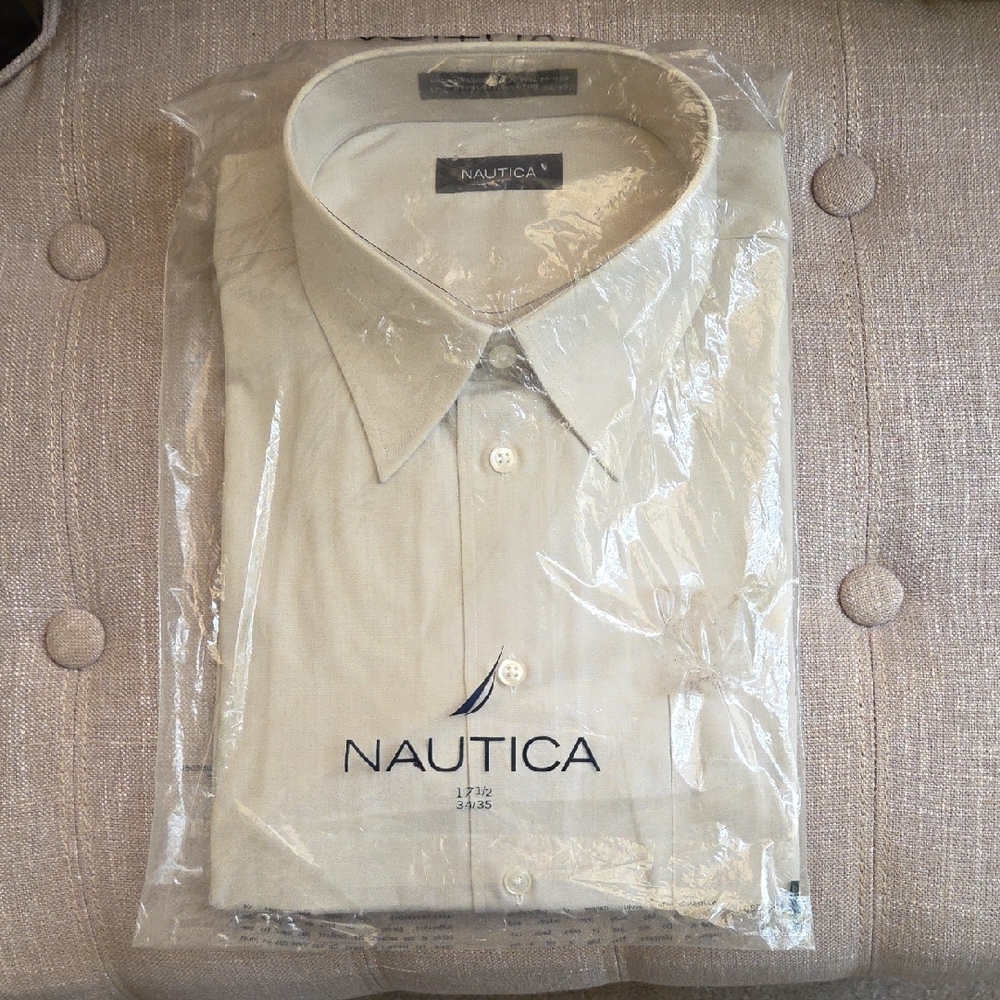 New Nautica Men's Light Tan Dress Shirt 17.5 34/35